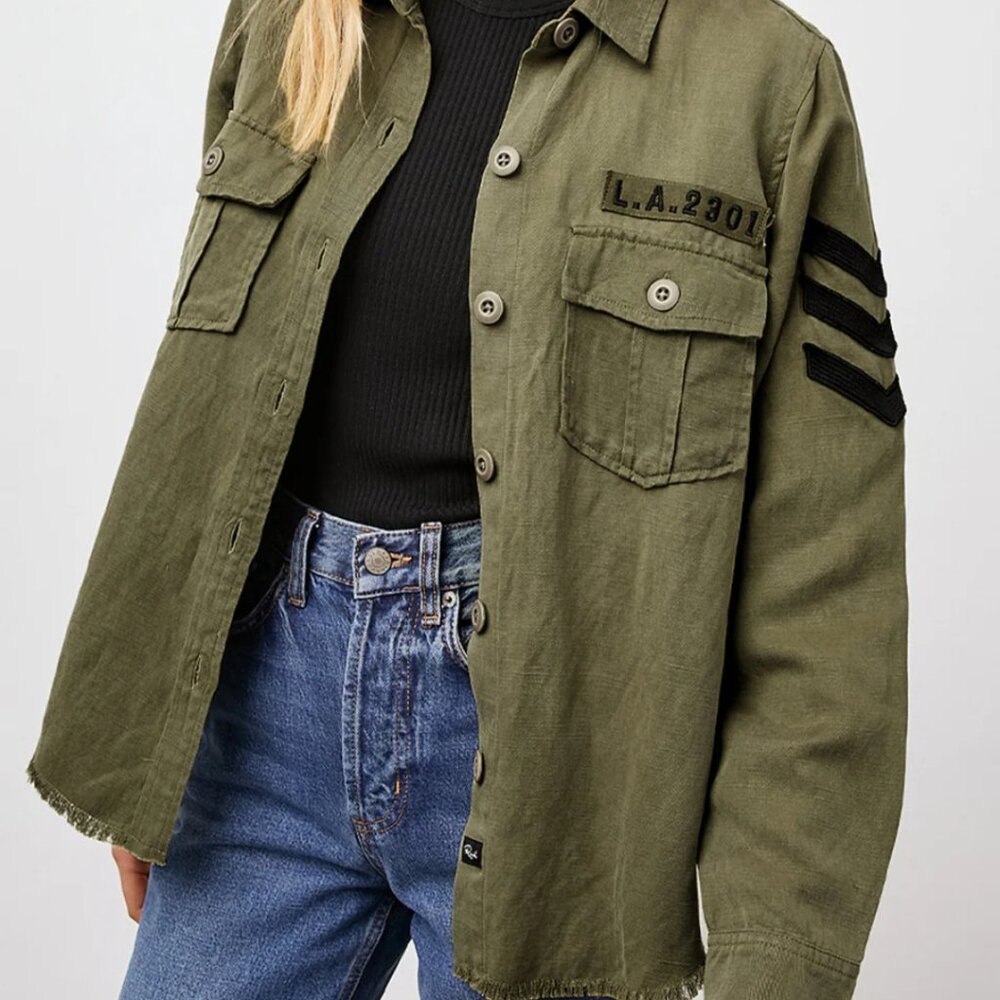 Rails Women’s Loren Linen Shirt Jacket Shacket Military Olive Green Medium,